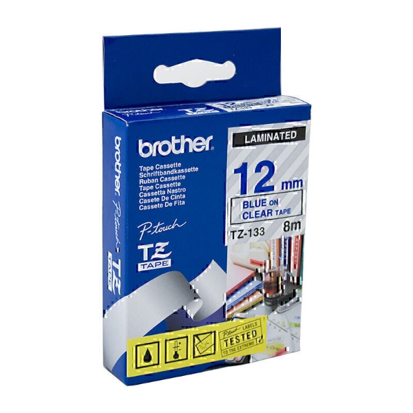 Picture of Brother TZe-133 12mm Blue On Clear Tape - 8 Meters