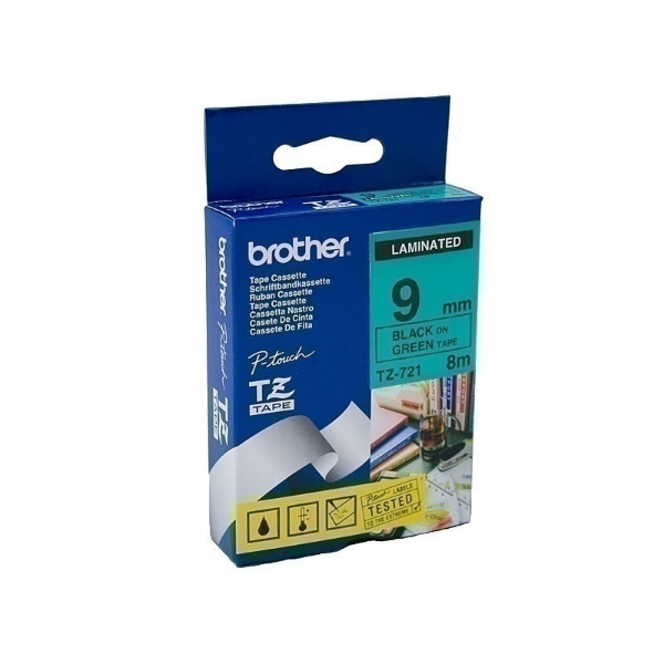 Picture of Brother TZe-721 9mm Black On Green Laminated Tape