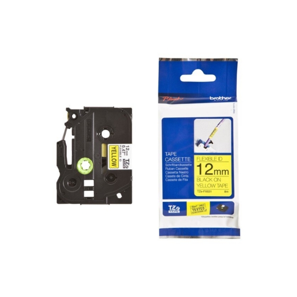 Picture of Brother TZe-FX631 12mm Black On Yellow Flexible ID Tape