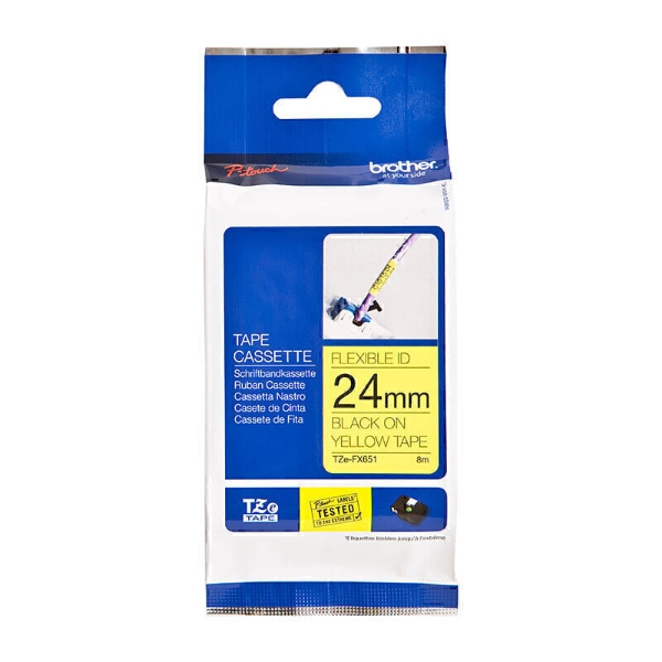Picture of Brother TZe-FX651 Flexible Labelling Tape 24mm Black On Yellow
