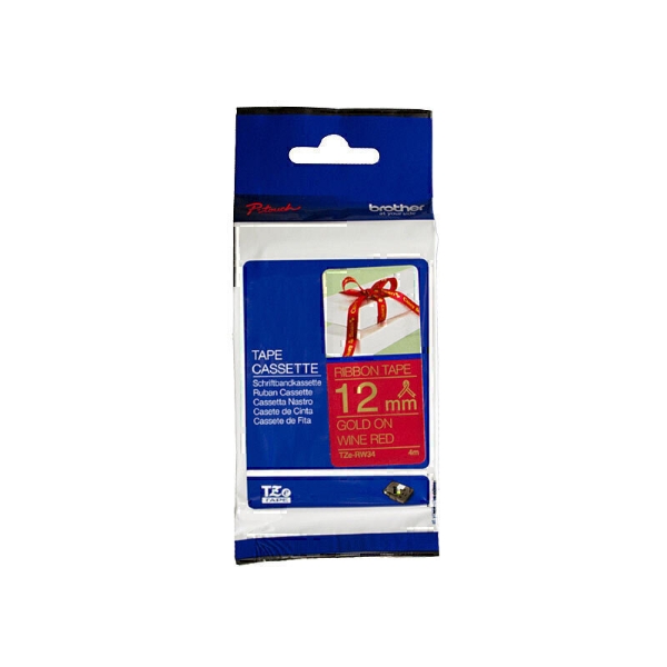 Picture of Brother TZe-RW34 Ribbon Tape 12mm Gold On Wine Red