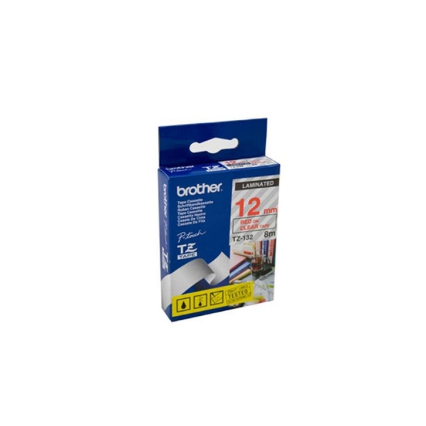 Picture of Brother TZe-132 12mm Red On Clear Laminated Tape