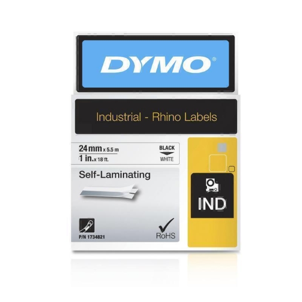 Picture of Dymo 1734821 Rhino Industrial Tape Self Laminating 24mm Black On White