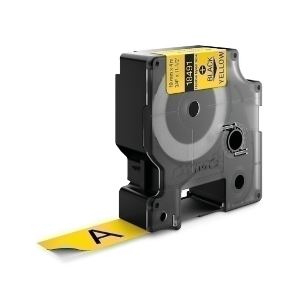 Picture of Dymo 18491 Rhino Industrial Tape Flexible Nylon 19mm Black On Yellow