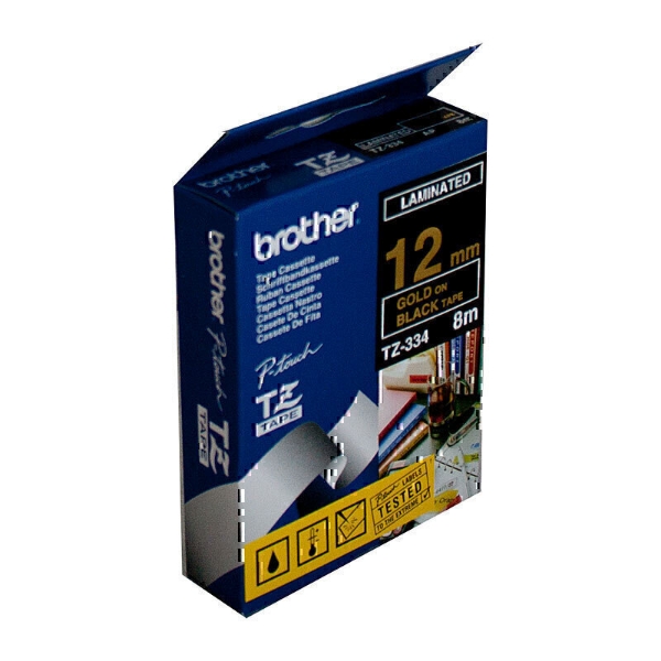 Picture of Brother TZe-334 12mm Gold On Black Laminated Tape