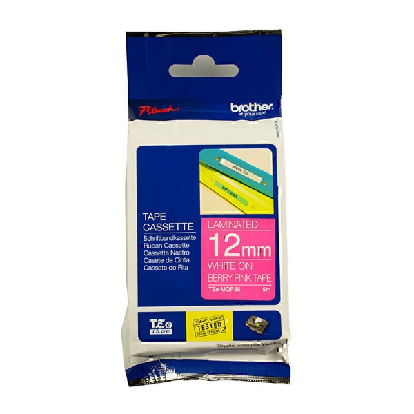 Picture of Brother TZe-MQP35 Labelling Tape 12mm White On Berry Pink