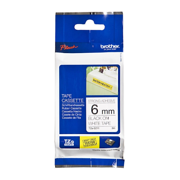 Picture of Brother TZe-S211 6mm Black On White Tape - 8 Meters