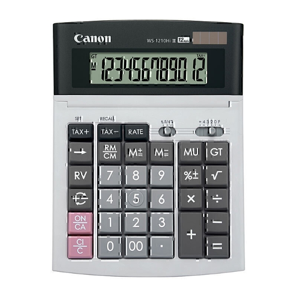Picture of Canon WS-1210T - Desktop calculator - 12 digits - solar panel, battery