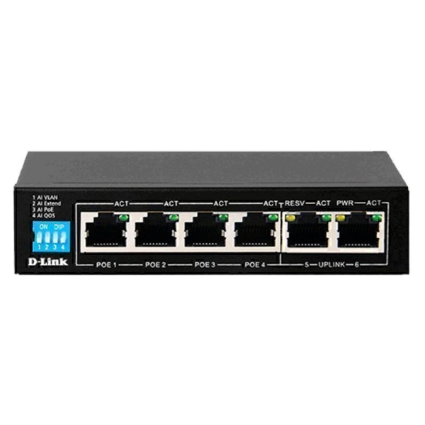 Picture of D-Link 6-Port 10/100Mbps PoE Switch with 4 Long Reach PoE Ports and 2 Uplink Ports (DES-F1006P-E)