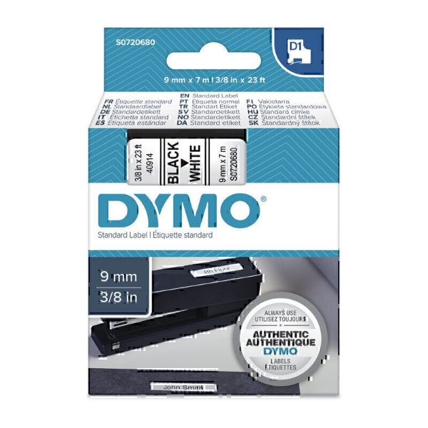 Picture of D1 Blk on Wht 9mm x7m Tape