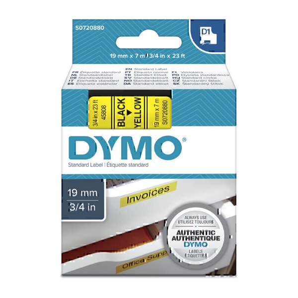 Picture of 40 x Dymo SD45808 / S0720880 Genuine 19mm Black Text On Yellow Label Cassette - 7 Meters
