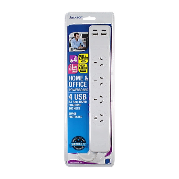 Picture of Jackson PT2929SUSB3C 4 Outlet Surge Protected Powerboard