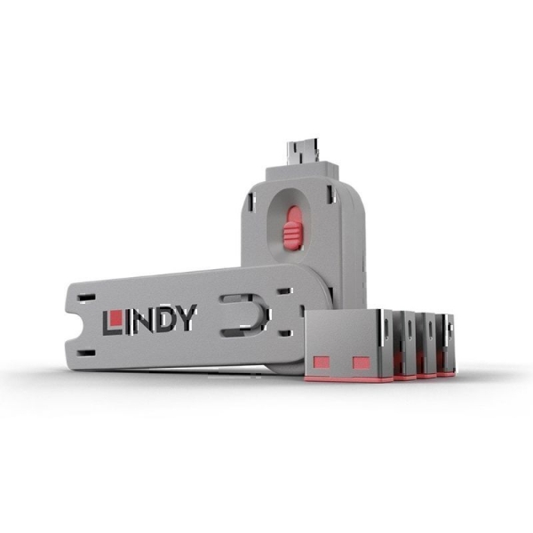 Picture of Lindy USB Port Blocker, 4 Pack + Key, Pink
