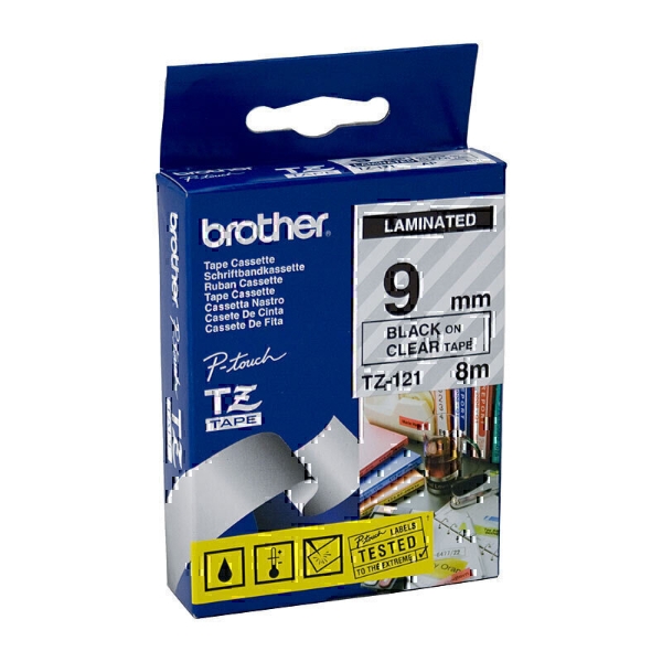 Picture of Brother TZe-121 9mm Black On Clear TZe Tape