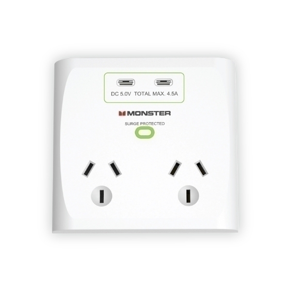 Picture of Monster 2-Port+USB Surge White