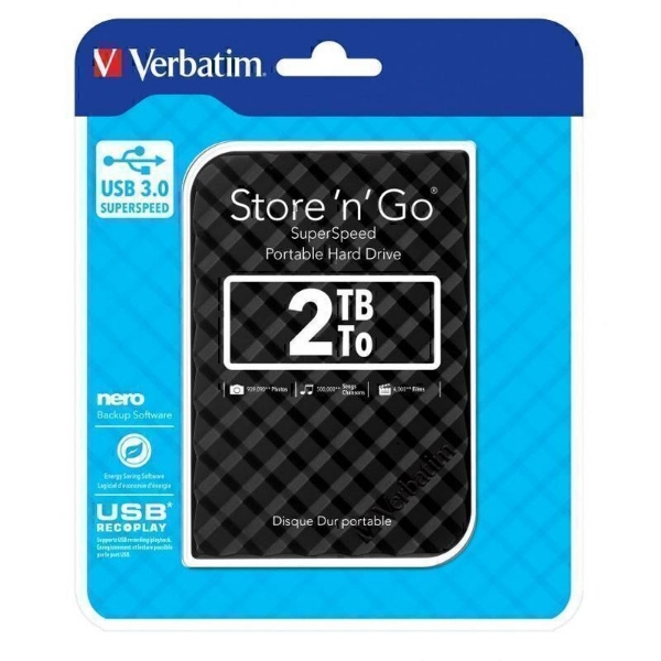 Picture of Verbatim 2TB 2.5' USB 3.0 Black Store'n'Go HDD Grid Design