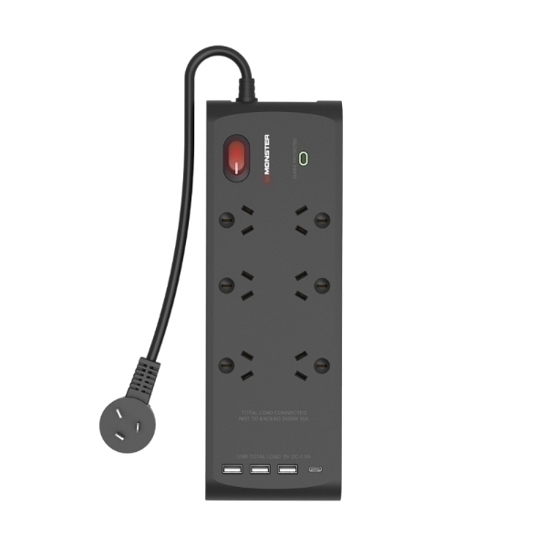 Picture of Monster 6-Port Surge+USB Black