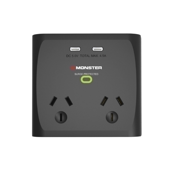 Picture of Monster 2-Port+USB Surge Black