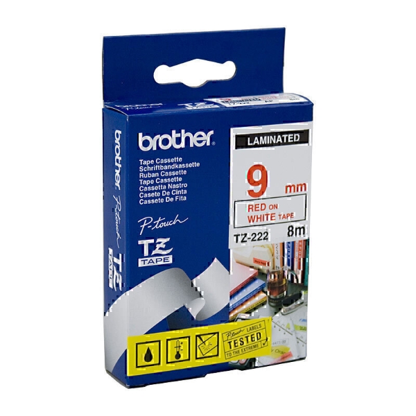 Picture of Brother TZE-222 9mm Red On White TZe Tape