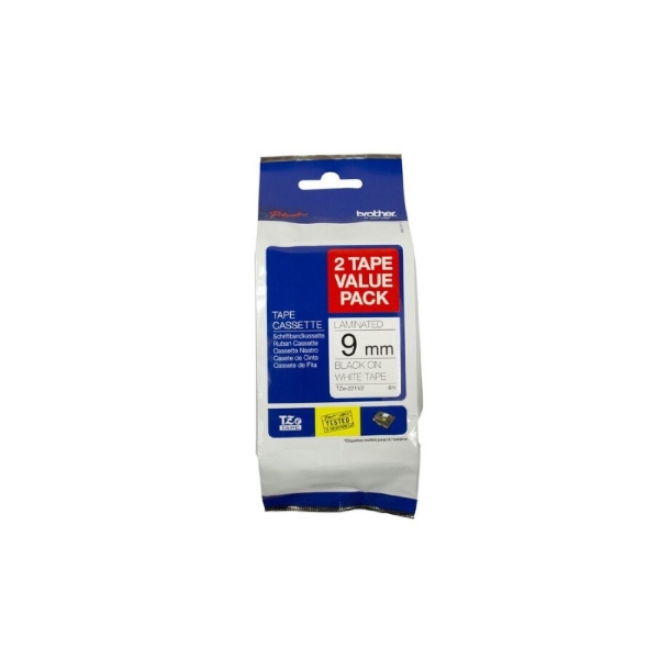 Picture of Brother Twin Pack Black On White TZ Tape - 9mm - TZe-221V2