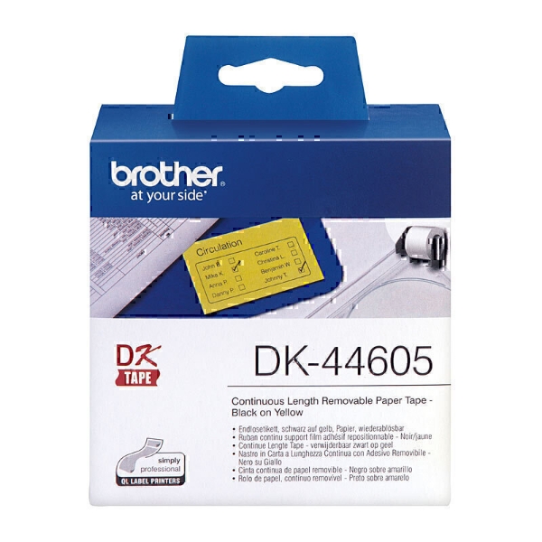 Picture of Brother DK-44605 Removable Yellow Continuous Paper Roll 62mm x 30.48m