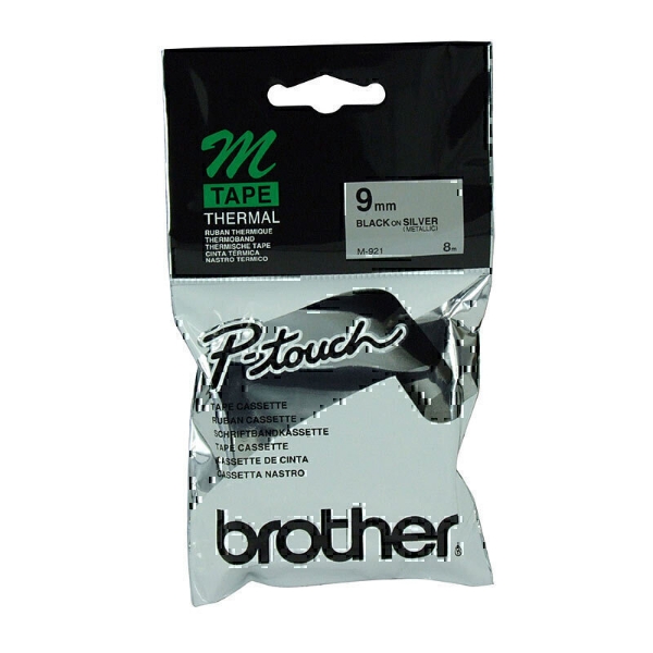 Picture of Brother Black On Silver M Tape - 9mm - M-921