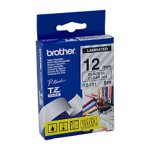 Picture of Brother 12mm Black On Clear TZe Tape