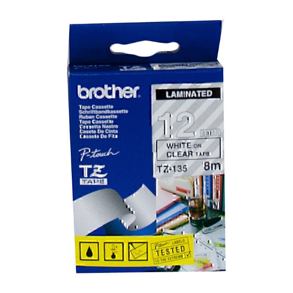 Picture of Brother 12mm White On Clear TZe Label Tape TZe-135