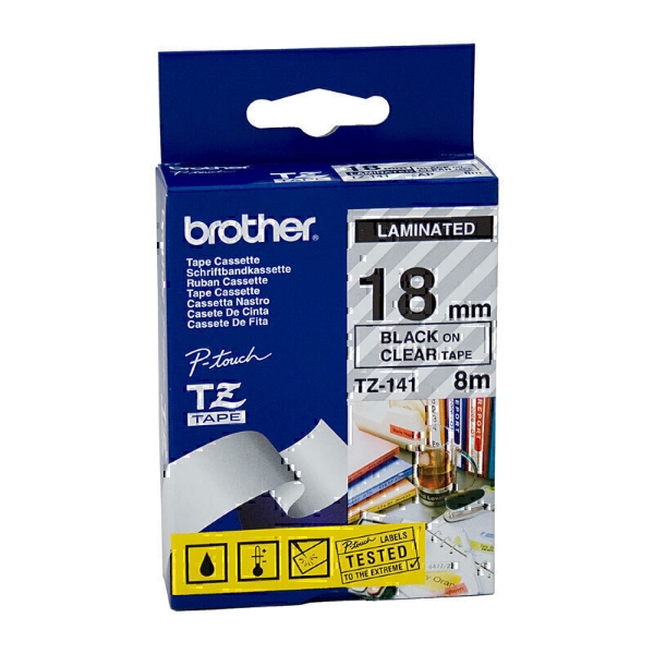 Picture of Brother TZe-141 18mm Black On Clear TZe Tape