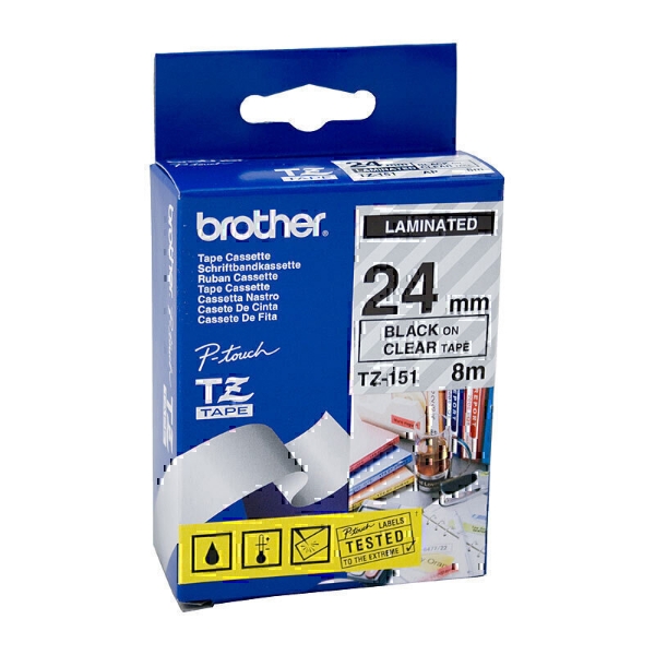 Picture of Tape Labelling Brother TZe-151 Black On Clear 24mm