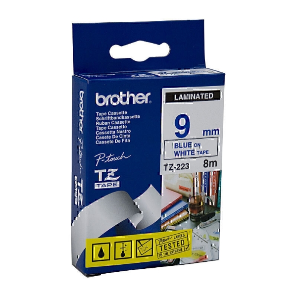 Picture of Brother TZe-223 9mm Blue On White TZ Tape