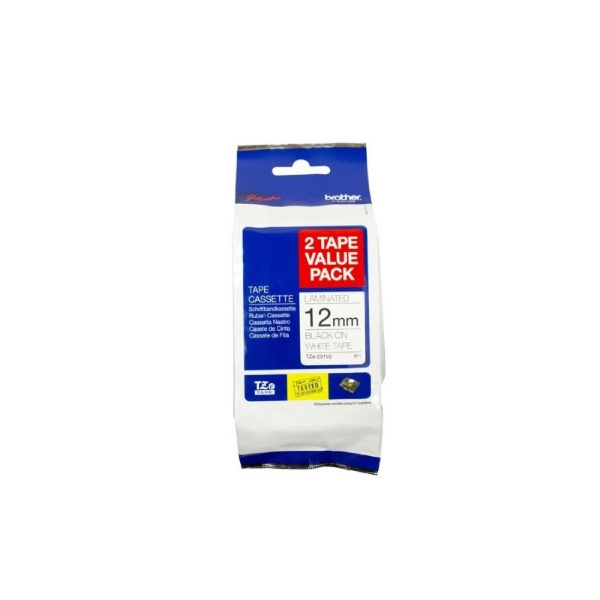 Picture of Brother 12mm Black On White Twin Pack TZ Tape
