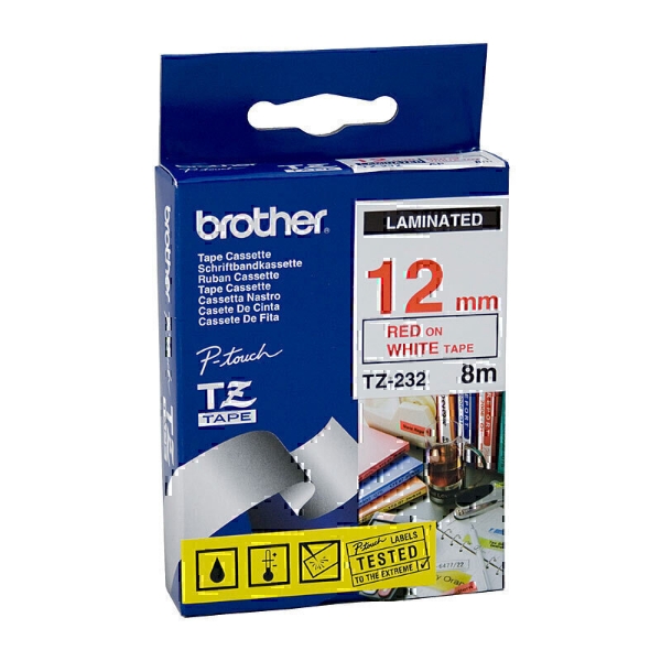 Picture of Brother TZe-232 Tape Labelling Red On White 12mm