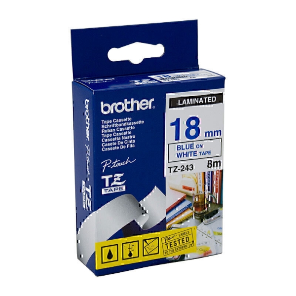 Picture of Brother TZe-243 Tape Labelling Blue On White 18mm