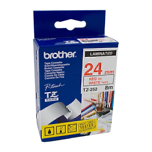 Picture of Tape Labelling Brother TZe-252 Red On White 24mm
