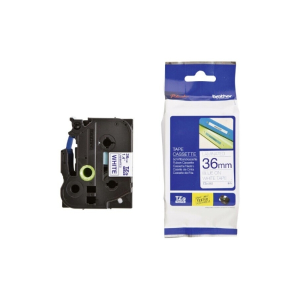 Picture of Brother TZe-263 - 36mm Blue On White Tape - 8 Meters