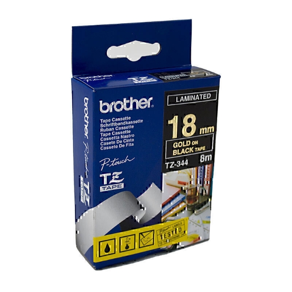 Picture of Brother TZe-344 18mm Gold On Black Tape - 8 Meters