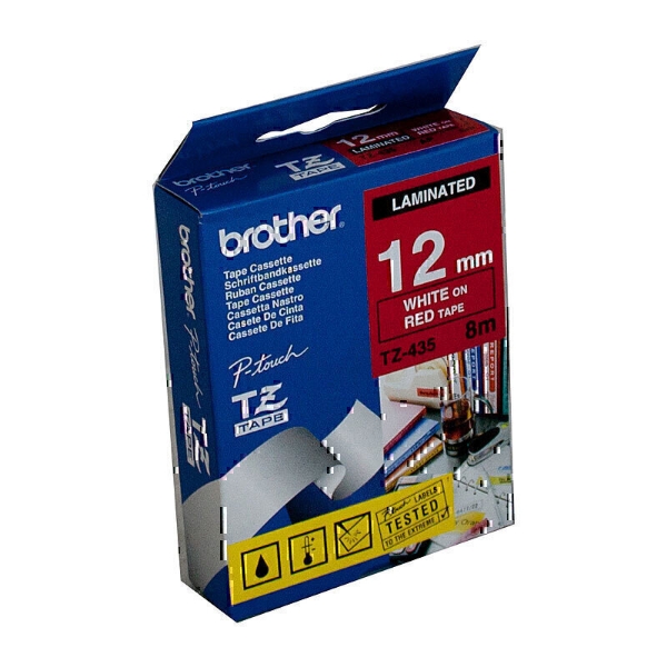 Picture of Brother TZe-435 12mm White On Red Laminated Tape