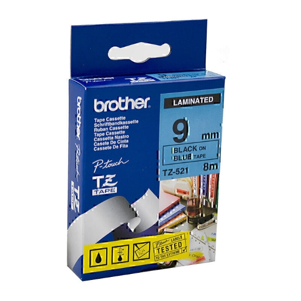 Picture of Brother TZe-521 9mm Black On Blue Laminated Tape