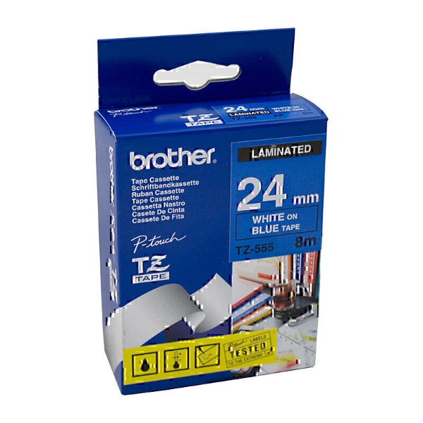 Picture of Brother TZe-555 - 24mm White Text On Blue Tape - 8 Metres