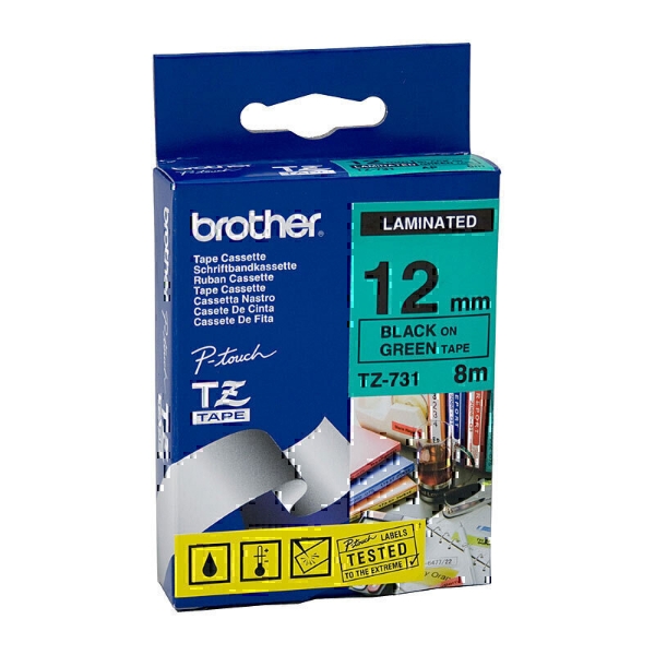 Picture of Brother TZe-731 12mm Black On Green Laminated Tape