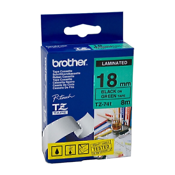Picture of Brother Tape 18mm x 8m Black On Green TZe-741