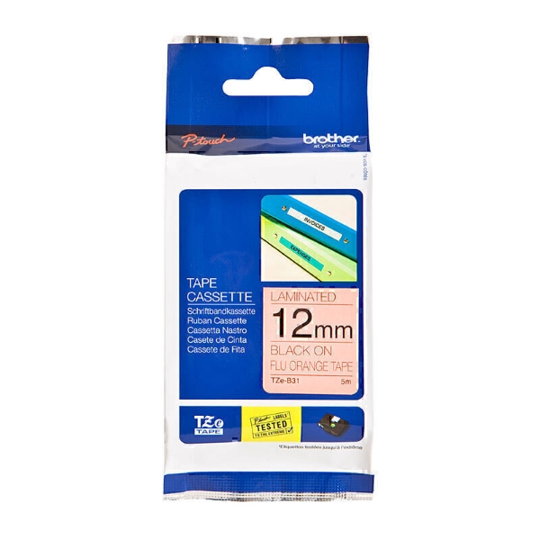 Picture of Brother TZe-B31 12mm Black On Fluro Orange Laminated Tape