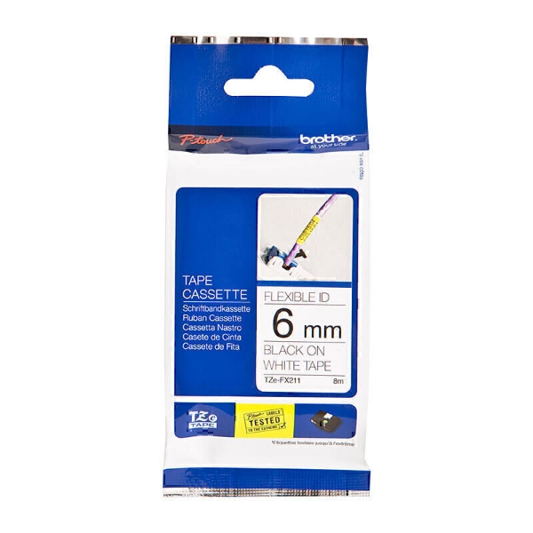 Picture of Brother TZe-FX211 Black Print On White Flexible ID Label Tape - 6mm x 8m - Genuine
