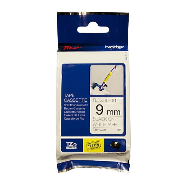 Picture of Brother TZe-FX221 / 9mm Black On White Flexible Tape - 8 Metres