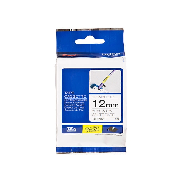 Picture of Brother TZe-FX231 12mm Black On White Flexible ID Tape
