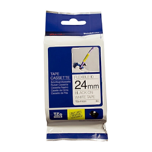 Picture of Brother TZe-FX251 24mm Black On White Flexible TZ Tape