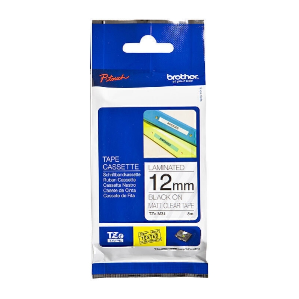 Picture of Brother TZe-M31 Labelling Tape 12mm Black On Clear Matt