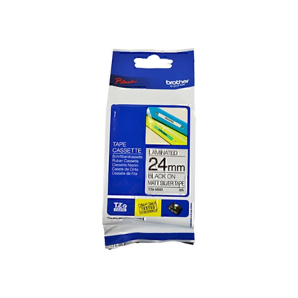 Picture of Brother TZe-M951 24mm Laminated Matt Tape Cassette (2pcs) - Black On