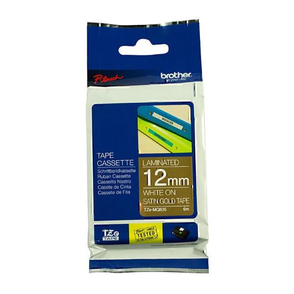 Picture of Brother TZe-MQ835 Tape 12mm x 5m White On Satin Gold
